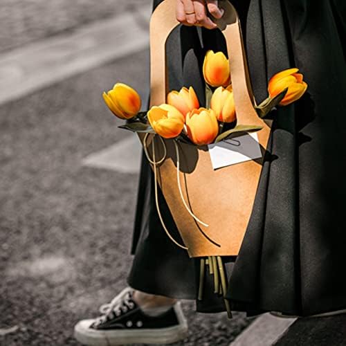 ZOOFOX Paquete de 50 Bolsas de Papel Kraft para Ramo de Flores con Asa, Bolsas de Regalo para Floristería, Embalaje para Arreglos Florales - imagen 7