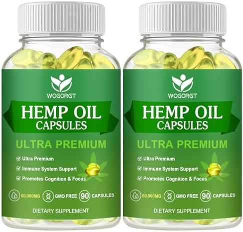 Cápsulas de Aceite de Cáñamo (2 Paquetes) - 60,000 Máxima Potencia, Soporte Inmunológico, Enfoque, Relajación, Ácidos Grasos Omega 3, 6, 9 - 90 - imagen 1