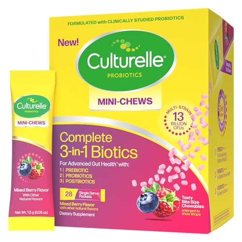 Culturelle® Complete Mini-Chews 3 en 1 Probióticos Diarios para la Salud Digestiva con Prebióticos y Postbióticos, Sabor a Frutas Mixtas, 28 Unidades - imagen 5