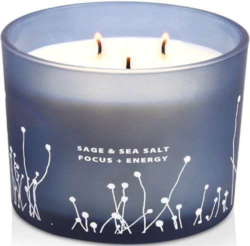 Vela Aromática de Sal Marina y Salvia - Vela de Soja Grande de 14.5 oz - Limpieza Energética para el Hogar, Alivio del Estrés para Mujeres y Hombres - imagen 1