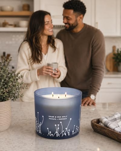 Vela Aromática de Sal Marina y Salvia - Vela de Soja Grande de 14.5 oz - Limpieza Energética para el Hogar, Alivio del Estrés para Mujeres y Hombres - imagen 3