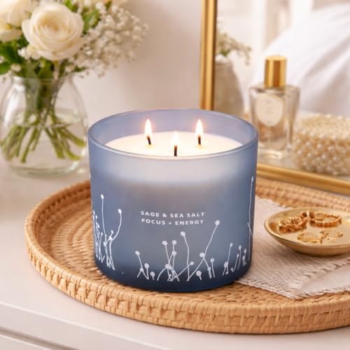 Vela Aromática de Sal Marina y Salvia - Vela de Soja Grande de 14.5 oz - Limpieza Energética para el Hogar, Alivio del Estrés para Mujeres y Hombres - imagen 4