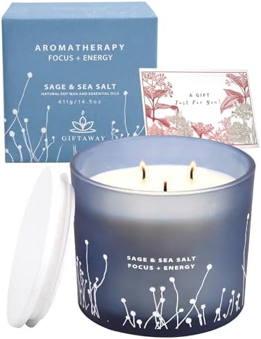Vela Aromática de Sal Marina y Salvia - Vela de Soja Grande de 14.5 oz - Limpieza Energética para el Hogar, Alivio del Estrés para Mujeres y Hombres - imagen 6