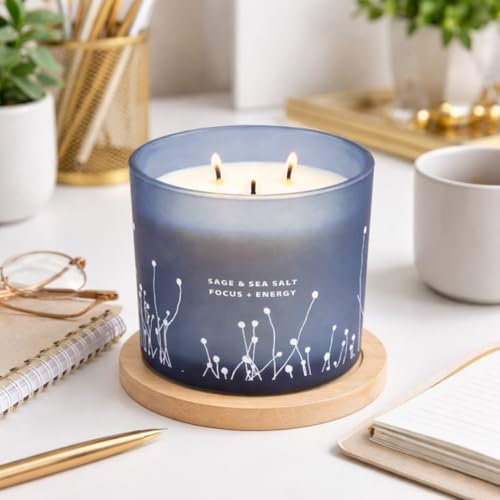 Vela Aromática de Sal Marina y Salvia - Vela de Soja Grande de 14.5 oz - Limpieza Energética para el Hogar, Alivio del Estrés para Mujeres y Hombres - imagen 7