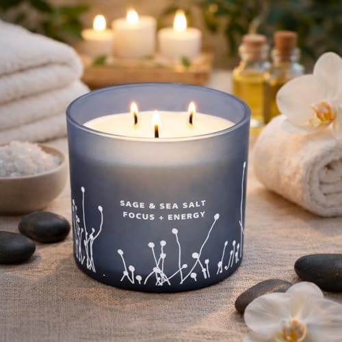 Vela Aromática de Sal Marina y Salvia - Vela de Soja Grande de 14.5 oz - Limpieza Energética para el Hogar, Alivio del Estrés para Mujeres y Hombres - imagen 8