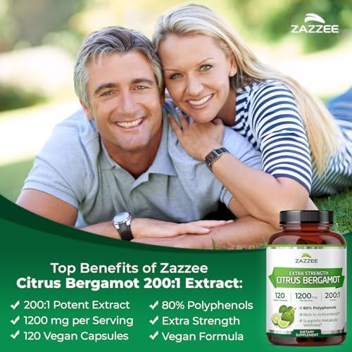 Zazzee Extracto de Bergamota Cítrica Extra Fuerte 200:1, 1200 mg, 80% Polifenoles, 120 Cápsulas Veganas, Apoyo al Corazón y Sistema Inmunológico, No - imagen 3