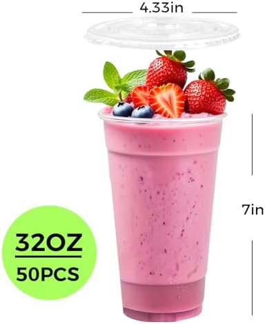XUANPEILIN [50 JUEGOS] Vasos de plástico de 32 oz con tapa y popotes, ideales para café helado, batidos, jugos y más. - imagen 2