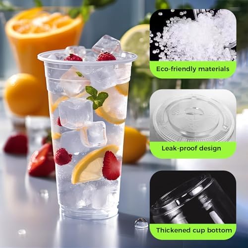 XUANPEILIN [50 JUEGOS] Vasos de plástico de 32 oz con tapa y popotes, ideales para café helado, batidos, jugos y más. - imagen 3
