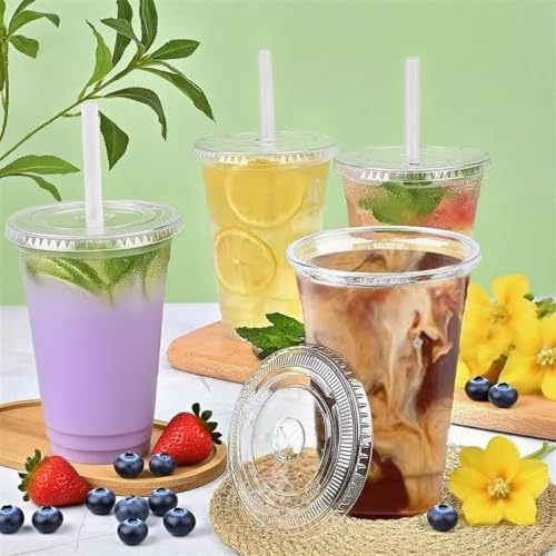 XUANPEILIN [50 JUEGOS] Vasos de plástico de 32 oz con tapa y popotes, ideales para café helado, batidos, jugos y más. - imagen 4