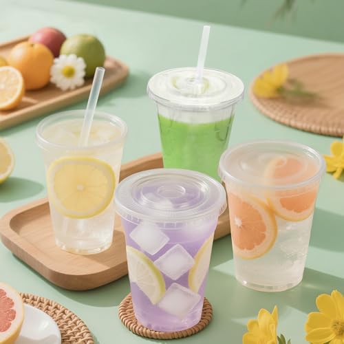 XUANPEILIN [50 JUEGOS] Vasos de plástico de 32 oz con tapa y popotes, ideales para café helado, batidos, jugos y más. - imagen 5