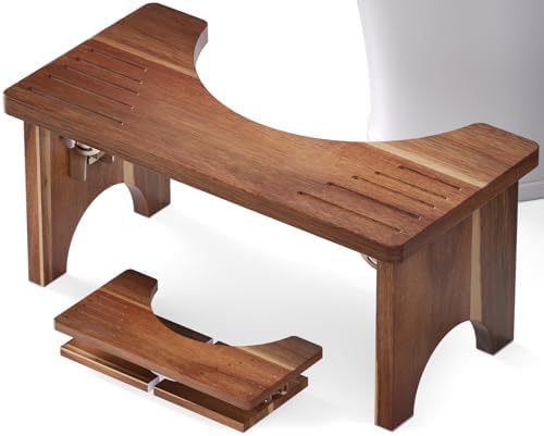 Banquillo de Baño Danfoxer de Madera de Acacia de 7 Pulgadas, Escalón Plegable Antideslizante para Adultos, Sin Necesidad de Ensamblaje - imagen 1
