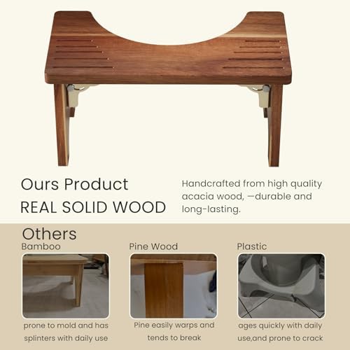 Banquillo de Baño Danfoxer de Madera de Acacia de 7 Pulgadas, Escalón Plegable Antideslizante para Adultos, Sin Necesidad de Ensamblaje - imagen 6