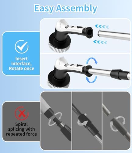 Limpiador Eléctrico de Espinillas con 3 Velocidades, Mango Extensible Ajustable, 8 Cabezas de Cepillo, Cepillo Inalámbrico para Baño, Azulejos y - imagen 6
