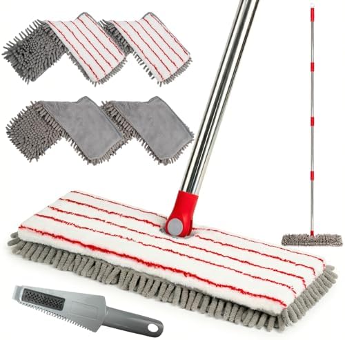 Mopa de Microfibra para Limpieza de Pisos, Mopa Plana con 4 Almohadillas Lavables, Mopa Doble Cara para Uso Húmedo y Seco, Mango Extensible de 62” - imagen 1
