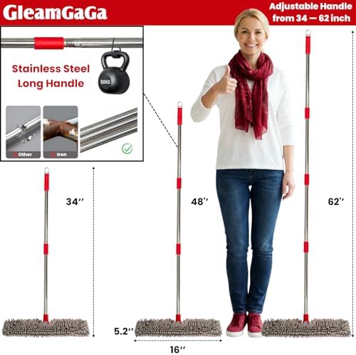 Mopa de Microfibra para Limpieza de Pisos, Mopa Plana con 4 Almohadillas Lavables, Mopa Doble Cara para Uso Húmedo y Seco, Mango Extensible de 62” - imagen 2