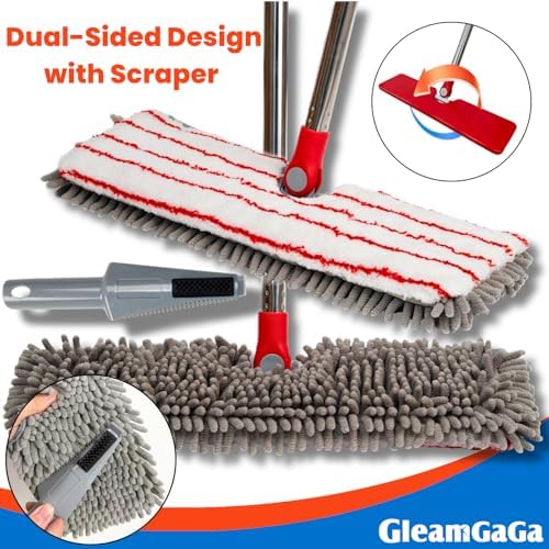Mopa de Microfibra para Limpieza de Pisos, Mopa Plana con 4 Almohadillas Lavables, Mopa Doble Cara para Uso Húmedo y Seco, Mango Extensible de 62” - imagen 8