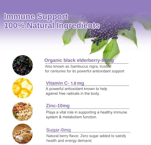 Gomitas AFXMATE de Saúco, Saúco Negro con Zinc y Vitamina C para Adultos, Suplemento Inmunológico Sin Azúcar para Niños (Paquete de 2) - imagen 3