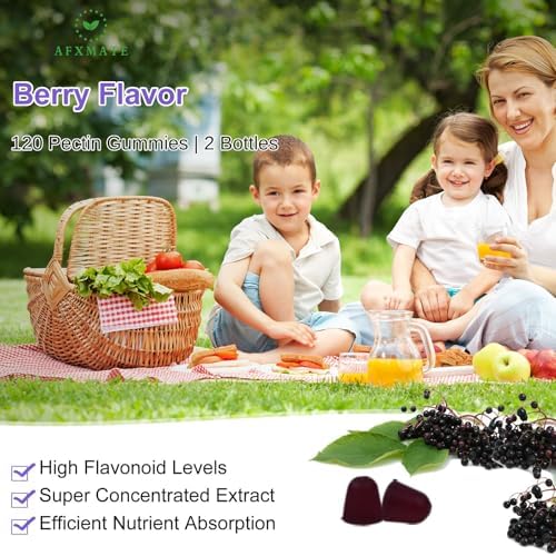 Gomitas AFXMATE de Saúco, Saúco Negro con Zinc y Vitamina C para Adultos, Suplemento Inmunológico Sin Azúcar para Niños (Paquete de 2) - imagen 4