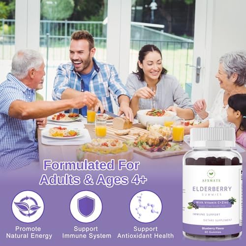 Gomitas AFXMATE de Saúco, Saúco Negro con Zinc y Vitamina C para Adultos, Suplemento Inmunológico Sin Azúcar para Niños (Paquete de 2) - imagen 5