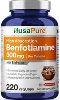 NusaPure Benfotiamina 300mg en Cápsulas Veganas 220 Contenido (No GMO, Vegano) con Bioperina - imagen 1
