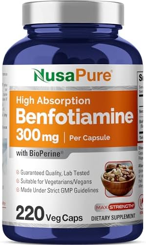NusaPure Benfotiamina 300mg en Cápsulas Veganas 220 Contenido (No GMO, Vegano) con Bioperina - imagen 1
