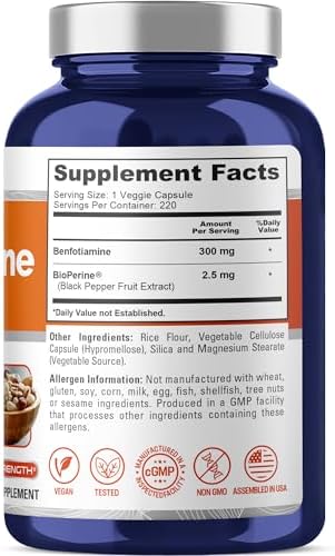 NusaPure Benfotiamina 300mg en Cápsulas Veganas 220 Contenido (No GMO, Vegano) con Bioperina - imagen 2