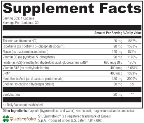 XYMOGEN Complejo de Vitaminas B - Vitaminas B Activadas con Benfotiamina y Quatrefolic - Apoyo para Adrenales, Inmunidad y Sistema Nervioso - 30 - imagen 7