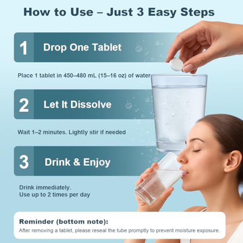 Tabletas de Agua Hidrogenada con Magnesio – 8 PPM H2 para Agua Potable – Fórmula Antioxidante para Energía, Recuperación y Soporte Cognitivo – 60 - imagen 6