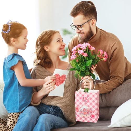 FULJOOY 48PCS Bolsas de Regalo para el Día de las Madres con Asa, Diseño Floral Rosa, Surtido para Decoraciones y Suministros de Fiestas - imagen 4