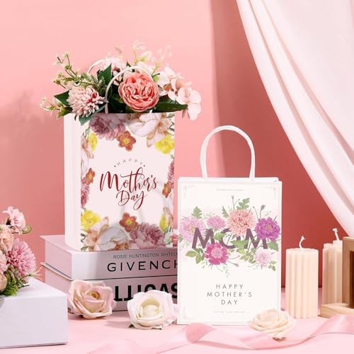 FULJOOY 48PCS Bolsas de Regalo para el Día de las Madres con Asa, Diseño Floral Rosa, Surtido para Decoraciones y Suministros de Fiestas - imagen 6