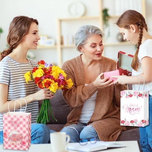 FULJOOY 48PCS Bolsas de Regalo para el Día de las Madres con Asa, Diseño Floral Rosa, Surtido para Decoraciones y Suministros de Fiestas - imagen 7