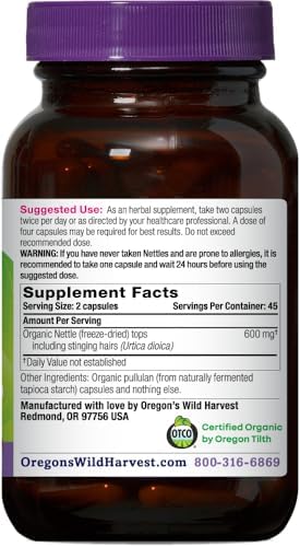 Cápsulas de Ortiga Orgánica Certificada Oregon's Wild Harvest, Suplemento Antialérgico, 600 mg, 90 Cápsulas - imagen 2