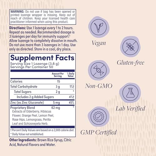 ZAND Inmunidad Pastillas para la Garganta de Saúco y Zinc 2-Pack - Suplemento de Apoyo Inmunológico, Sabor Natural, Sin Gluten, 50ct cada una - imagen 2