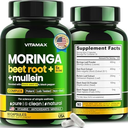 Cápsulas de Moringa, Raíz de Betabel y Hoja de Malva - Suplemento Energético, para la Piel e Inmunidad - Rico en Antioxidantes y Vitaminas - 60ct - imagen 1