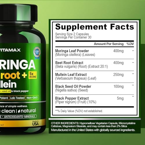Cápsulas de Moringa, Raíz de Betabel y Hoja de Malva - Suplemento Energético, para la Piel e Inmunidad - Rico en Antioxidantes y Vitaminas - 60ct - imagen 8