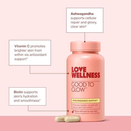 Love Wellness Good to Glow | Suplemento de colágeno con biotina, vitamina C, E, ashwagandha y zinc | Piel suave, radiante y clara | 60 cápsulas - imagen 5