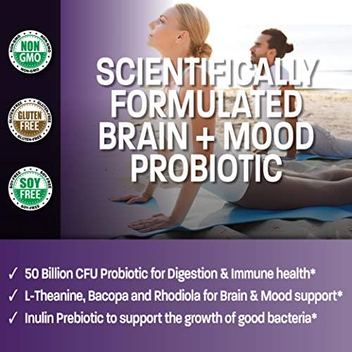 Probiotico Bronson Brain + Mood 50 Mil Millones CFU con Prebiótico, L-Theanina, Bacopa y Rhodiola, 60 Cápsulas Vegetarianas Non-GMO - imagen 3