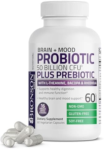 Probiotico Bronson Brain + Mood 50 Mil Millones CFU con Prebiótico, L-Theanina, Bacopa y Rhodiola, 60 Cápsulas Vegetarianas Non-GMO - imagen 5