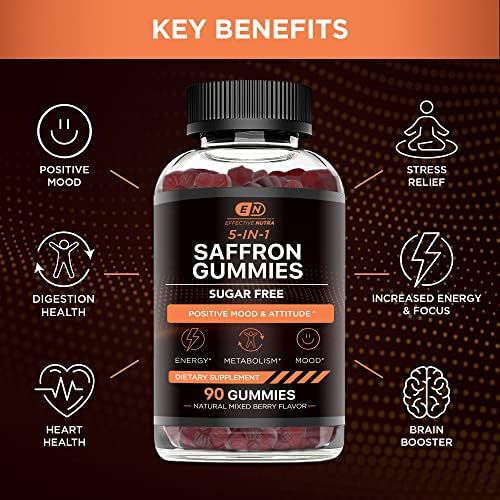 Gomitas de Saffrón Effective Nutra para Adultos 88.5mg - Apoyo al Ánimo y Alivio del Estrés con GABA y Flor de Pasión - Fórmula 5 en 1 - Sin Azúcar, - imagen 2
