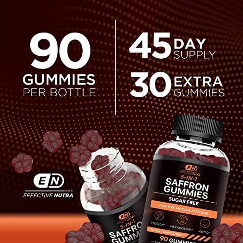 Gomitas de Saffrón Effective Nutra para Adultos 88.5mg - Apoyo al Ánimo y Alivio del Estrés con GABA y Flor de Pasión - Fórmula 5 en 1 - Sin Azúcar, - imagen 4
