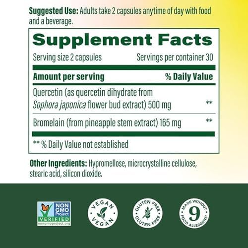 Suplemento MegaFood Quercetina con Bromelina, Apoyo Inmunológico Respiratorio y Estacional, 500mg, Vegano, Sin Gluten, 60 Cápsulas - imagen 2