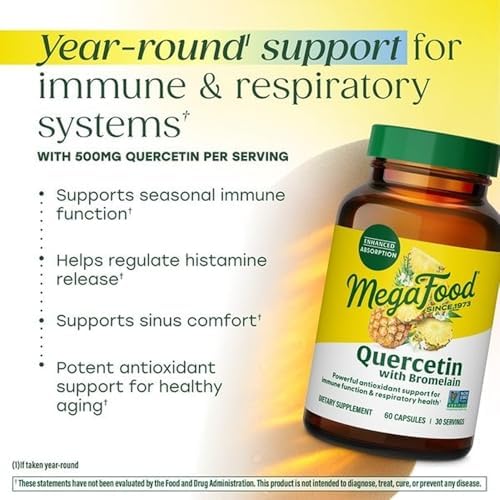 Suplemento MegaFood Quercetina con Bromelina, Apoyo Inmunológico Respiratorio y Estacional, 500mg, Vegano, Sin Gluten, 60 Cápsulas - imagen 3