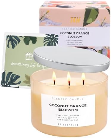 Vela de Coco y Flor de Naranja | Vela Grande de Soja de 3 Mechas 15.8 oz | Aroma Tropical Cítrico Floral para el Hogar | Larga Duración y Limpia | - imagen 6