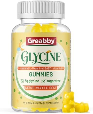 Suplementos de Glycine GREABBY, Gominolas de Glycine 3g, Alanina 1000 mg para Sueño Muscular, L Teanina, GABA, Vitamina B6, Alta Absorción, Sin - imagen 1