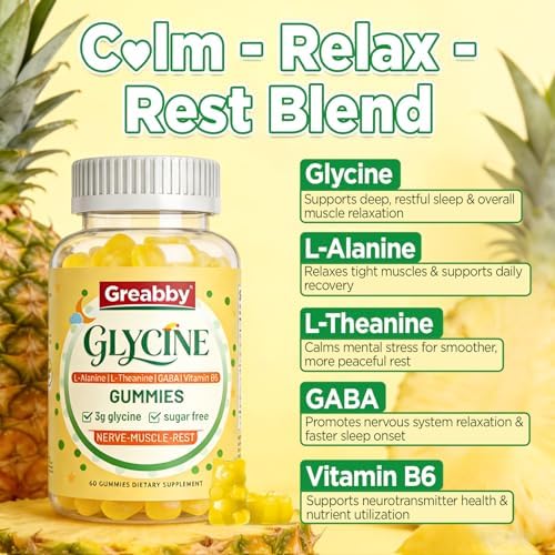 Suplementos de Glycine GREABBY, Gominolas de Glycine 3g, Alanina 1000 mg para Sueño Muscular, L Teanina, GABA, Vitamina B6, Alta Absorción, Sin - imagen 2