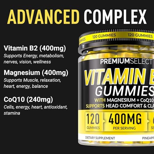 Gomitas de Vitamina B2 Riboflavina 400mg – 120 gomitas con Magnesio, CoQ10 y Vitamina B2 para adultos – Sin azúcar, apoya energía y sistema nervioso - imagen 3