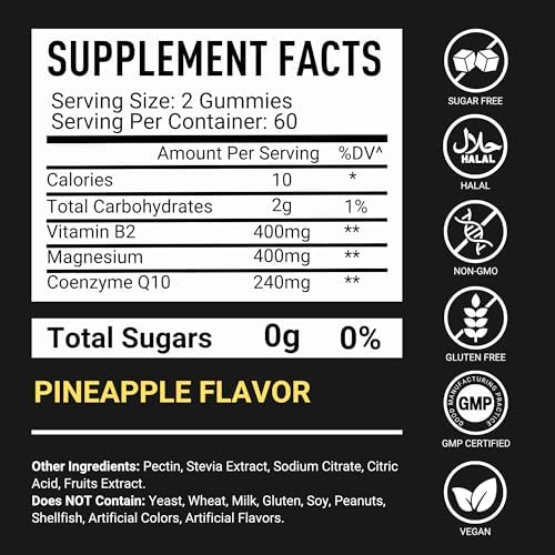 Gomitas de Vitamina B2 Riboflavina 400mg – 120 gomitas con Magnesio, CoQ10 y Vitamina B2 para adultos – Sin azúcar, apoya energía y sistema nervioso - imagen 7
