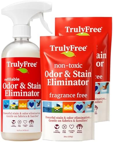 Eliminador de Olores y Manchas Multiusos Truly Free, Eliminador de Olores para Mascotas, Desmanchador para Alfombras, Sofás y Más, Incluye 1 Botella - imagen 1