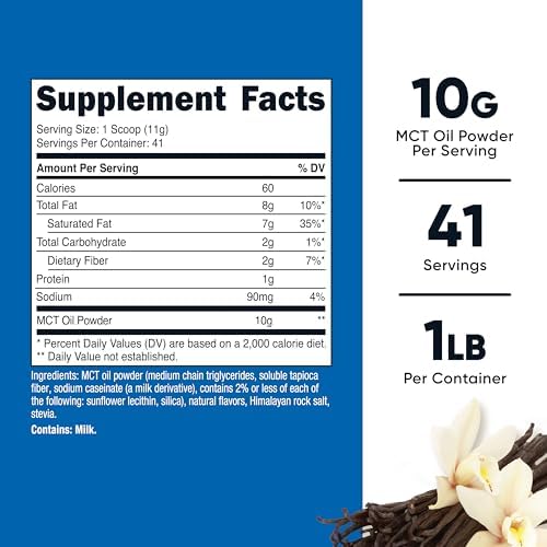 Nutricost Polvo de Aceite MCT Premium (1 LB, Vainilla) - Ideal para Keto, Cetosis y Dietas Cetogénicas - Sin Carbohidratos, No Transgénico y Libre de - imagen 2