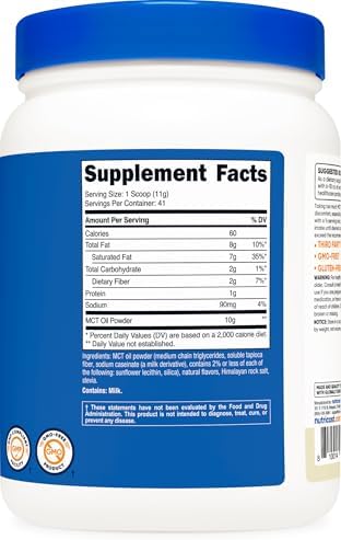 Nutricost Polvo de Aceite MCT Premium (1 LB, Vainilla) - Ideal para Keto, Cetosis y Dietas Cetogénicas - Sin Carbohidratos, No Transgénico y Libre de - imagen 5